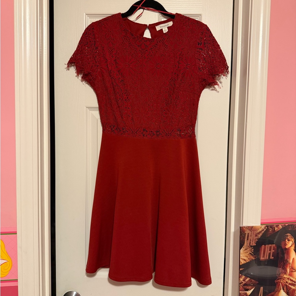 Francesca's Collections Red Lace Mini Dress